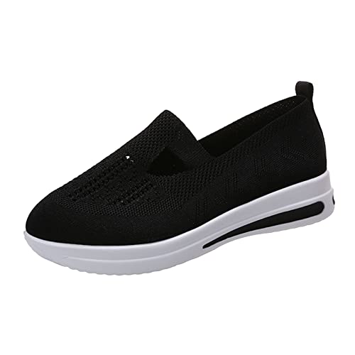 Stilvoll Damen Atmungsaktiv Schlüpfen Schuhe Schlichter Mund Schnürbare Turnschuhe Farbe Einfacher Sportschuhe Breit FitnessschuheMesh Bequeme Sneakers Dicker Sohle Schuhe Mit 4Farben (Black, 38) von BSWFA