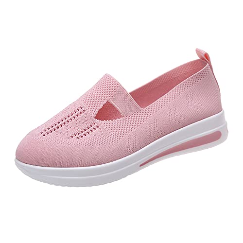 Stilvoll Damen Atmungsaktiv Schlüpfen Schuhe Schlichter Mund Schnürbare Turnschuhe Farbe Einfacher Sportschuhe Breit FitnessschuheMesh Bequeme Sneakers Dicker Sohle Schuhe Mit 4Farben Größe (Pink, 39) von BSWFA