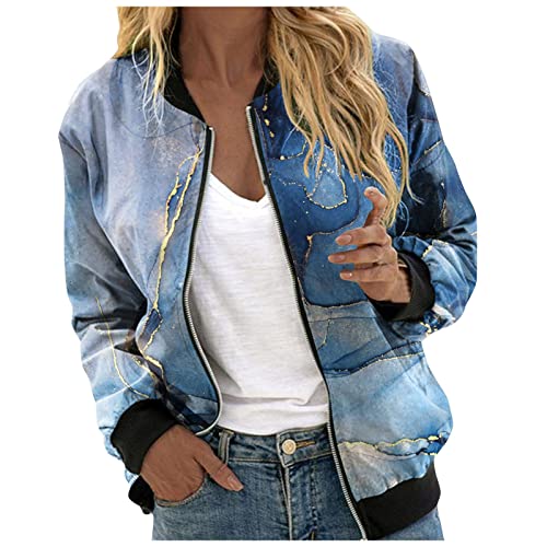 Strickjacke Damen Kurz, Bomberjacke Ladies Light Bomber Jacket Leichte Fliegerjacke Blouson Pilotenjacke Kurzjacke Damenjacke Herbst Frühling College Jacke Jacken Damen übergangsjacken E-Hellblau XL von BSWFA