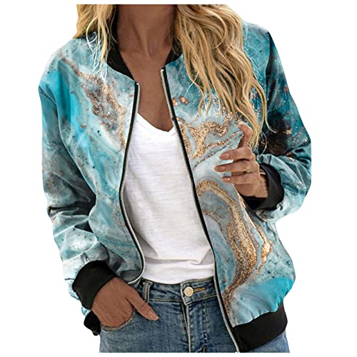 Strickjacke Damen Kurz, Bomberjacke Ladies Light Bomber Jacket Leichte Fliegerjacke Blouson Pilotenjacke Kurzjacke Damenjacke Herbst Frühling College Jacke Jacken Damen übergangsjacken H-Hellblau XL von BSWFA