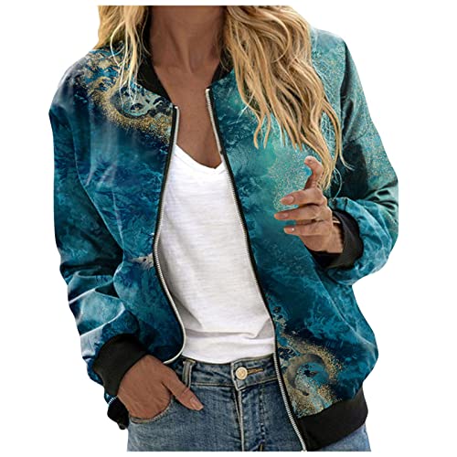 Strickjacke Damen Kurz, Bomberjacke Ladies Light Bomber Jacket Leichte Fliegerjacke Blouson Pilotenjacke Kurzjacke Damenjacke Herbst Frühling College Jacke Jacken Damen übergangsjacken Z01F-Blau M von BSWFA