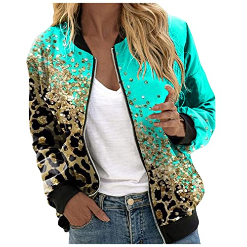 Strickjacke Damen Kurz, Bomberjacke Ladies Light Bomber Jacket Leichte Fliegerjacke Blouson Pilotenjacke Kurzjacke Damenjacke Herbst Frühling College Jacke Jacken Damen übergangsjacken Z01F-Grün L von BSWFA