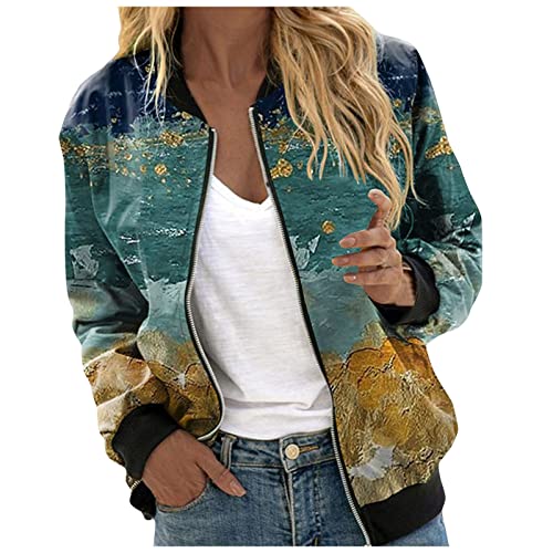 Strickjacke Damen Kurz, Bomberjacke Ladies Light Bomber Jacket Leichte Fliegerjacke Blouson Pilotenjacke Kurzjacke Damenjacke Herbst Frühling College Jacke Jacken Damen übergangsjacken Z01H-Grün L von BSWFA