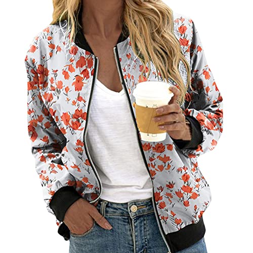 Strickjacke Damen Kurz Bomberjacke Ladies Light Bomber Jacket Leichte Fliegerjacke Blouson Pilotenjacke Kurzjacke Damenjacke Herbst Frühling College Jacke Jacken Damen übergangsjacken B-W-rot L2 von BSWFA