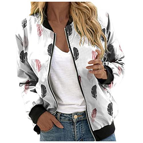 Strickjacken für Damen, Bomberjacke Ladies Light Bomber Jacket Leichte Fliegerjacke Blouson Pilotenjacke Kurzjacke Damenjacke Herbst Frühling College Jacke Jacken Teenager Mädchen Trend Z01D-Weiß XXL von BSWFA