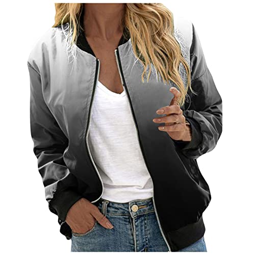 Strickjacken für Damen, Bomberjacke Ladies Light Bomber Jacket Leichte Fliegerjacke Blouson Pilotenjacke Kurzjacke Damenjacke Herbst Frühling College Jacke Jacken Teenager Mädchen Trend Z01F-Schwarz M von BSWFA