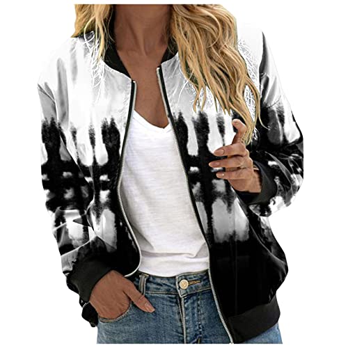 Strickjacken für Damen, Bomberjacke Ladies Light Bomber Jacket Leichte Fliegerjacke Blouson Pilotenjacke Kurzjacke Damenjacke Herbst Frühling College Jacke Jacken Teenager Mädchen Trend Z01G-Weiß XXL von BSWFA