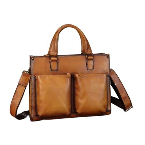 BSWRTH Laptoptaschen Aktentaschen Echtes Leder Totes Handtaschen Computertaschen Herren Schultertaschen Messenger Bags(Brown1) von BSWRTH