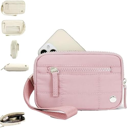 BSZYFQVE Damen-Geldbörse mit Handgelenksverschluss, Gesteppte Geldbörse aus Nylon mit 3 Reißverschlüssen und Ausweisfenster, Geldbörse mit Handgelenksverschluss, Gesteppte Geldbörse aus Nylon von BSZYFQVE