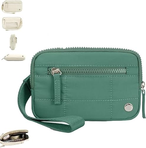 BSZYFQVE Damen-Geldbörse mit Handgelenksverschluss, Gesteppte Geldbörse aus Nylon mit 3 Reißverschlüssen und Ausweisfenster, Geldbörse mit Handgelenksverschluss, Gesteppte Geldbörse aus Nylon von BSZYFQVE