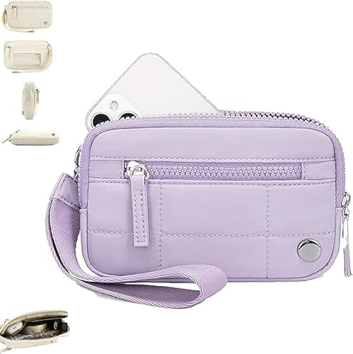 BSZYFQVE Damen-Geldbörse mit Handgelenksverschluss, Gesteppte Geldbörse aus Nylon mit 3 Reißverschlüssen und Ausweisfenster, Geldbörse mit Handgelenksverschluss, Gesteppte Geldbörse aus Nylon von BSZYFQVE