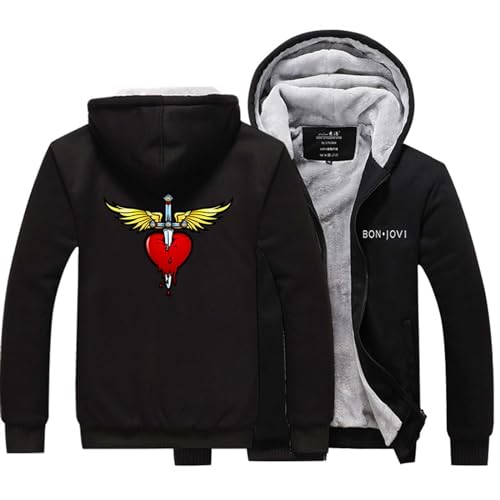 BSapp Sweatshirt Hoodie Herren Men Long Sleeves Present，Bon·Jovi Logo Outdoor Winddichter Druck Casual Reißverschluss，Mit Kapuze Langarm Sport Jacke Hoodies-Black||M von BSapp