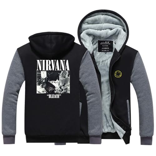 BSapp Sweatshirt Hoodie Herren Men Long Sleeves Present，Nirvana Logo Outdoor Winddichter Druck Casual Reißverschluss，Mit Kapuze Langarm Sport Jacke Hoodies-Black and Grey||L von BSapp