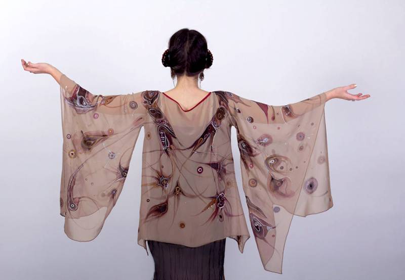 Elfen Mittelalter Kleid, Weite Ärmel Handbemalte Tunika Aus Phönixfedern von BSerene