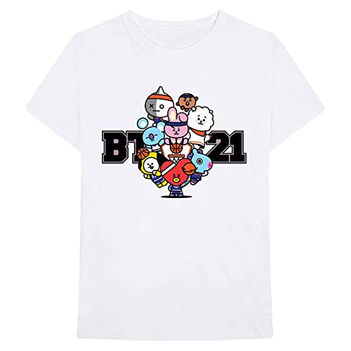 BT21 Offizielles T-Shirt BTS Hero Badges K-Pop Koya Rj Shooky, Unisex, Grau, Dream Team White, S von BT21