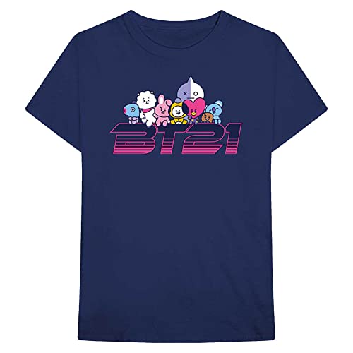 BT21 Offizielles T-Shirt BTS Hero Badges K-Pop Koya Rj Shooky, Unisex, Grau, Space Wappen Navy, S von BT21