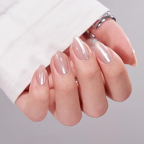 BTArtbox Glitzer Press on Nails Almond Fake Nails 32 Stück künstliche Nägel zum aufkleben mit Nagelkleber, Glossy künstliche Kunstnägel Mandel False Nails für Frauen & Mädchen, Aurora Cat Eye von BTArtbox