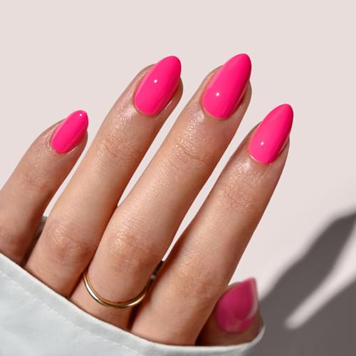 BTArtbox Press On Nails Kurz - Hot Pink Mandel Sommer Press On Nails mit Kleber für Frauen, Opaque Nägel Zum Aufkleben 16 Größen - 32 Gel Nagel Set, Power Pink von BTArtbox