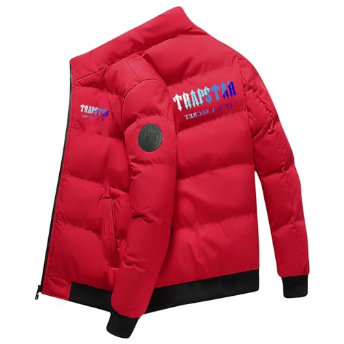 BTBDYDH Daunenjacke Herren Winter Trapstar Winterjacke Herren Damen Leichte Daunenjacke Einfarbig Jacke Trapstar Logo Druckte Puffer Jacke Winterjacke Unisex Mantel Winter Warm Steppjacke (02-Rot,Xl) von BTBDYDH