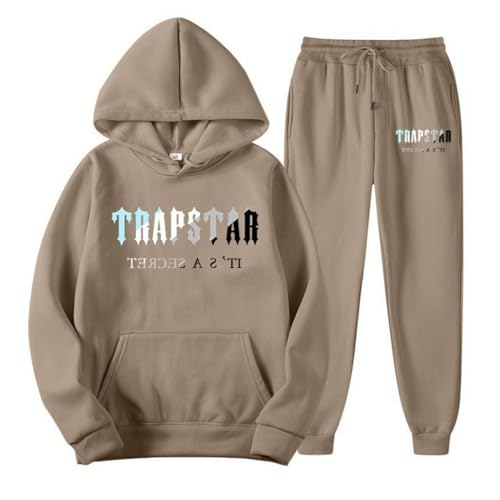 BTBDYDH Herren Jogginganzug Trapstar Jogginganzug für Herren Lose Hoodies Tracksuit Y2K für Herren Unisex Hip Hop Trainingsanzüge für Männer Lässig Oberteile und Sportanzug Trapstar Anzug 03-Kamel M von BTBDYDH