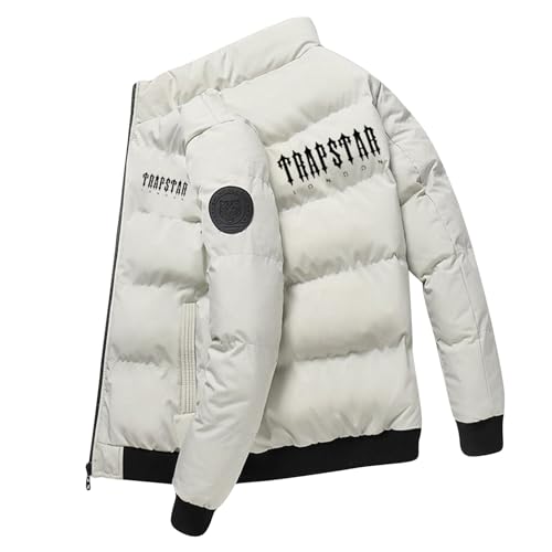 BTBDYDH Herren Mantel Trapstar Winterjacke Herren Damen Leichte Daunenjacke Einfarbig Jacke Trapstar Logo Druckte Puffer Jacke Winterjacke Unisex Mantel Winter Warm Steppjacke (01-Weiß,L) von BTBDYDH