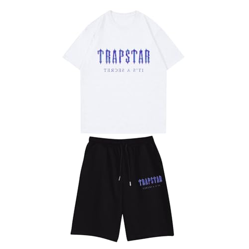 BTBDYDH Herren-Trapstar-Trainingsanzug kurzes Sommer-T-Shirt mit Shorts mit Logo Trapstar-bedrucktes Set Trainingsanzug Trapstar Unisex Sommer (03-Weiß,S) von BTBDYDH