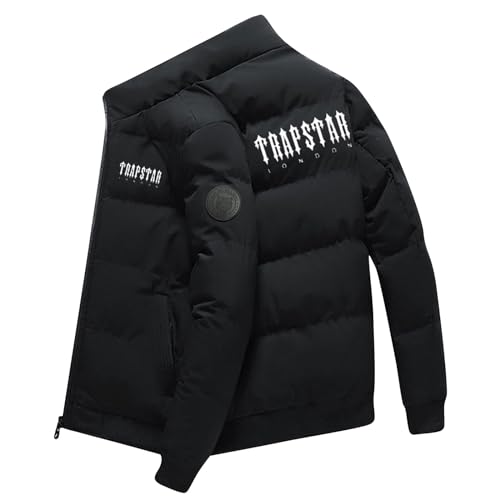 BTBDYDH Herren Winterjacke Trapstar Winterjacke Herren Damen Leichte Daunenjacke Einfarbig Jacke Trapstar Logo Druckte Puffer Jacke Winterjacke Unisex Mantel Winter Warm Steppjacke (#01-Schwarz,Xxl) von BTBDYDH