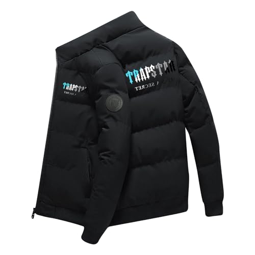 BTBDYDH Jacken Damen Trapstar Winterjacke Herren Damen Leichte Daunenjacke Einfarbig Jacke Trapstar Logo Druckte Puffer Jacke Winterjacke Unisex Mantel Winter Warm Steppjacke (05-Schwarz,Xxl) von BTBDYDH