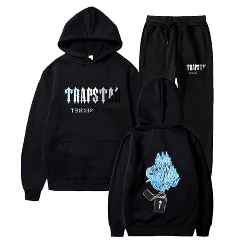 BTBDYDH Jogginganzug Herren Trapstar Anzug Herren Trapstar Jogginganzug Leichte Trapstar Logo Trainingsanzug Sportanzug Tracksuit Unisex Jogging Anzug Set Hoodie und Hose y2k 01-Schwarz L von BTBDYDH