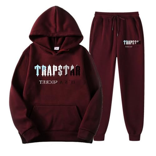 BTBDYDH Jogginganzug Trapstar Jogginganzug für Herren Lose Hoodies Tracksuit Y2K für Herren Unisex Hip Hop Trainingsanzüge für Männer Lässig Oberteile und Sportanzug Trapstar Anzug 03-Weinrot S von BTBDYDH