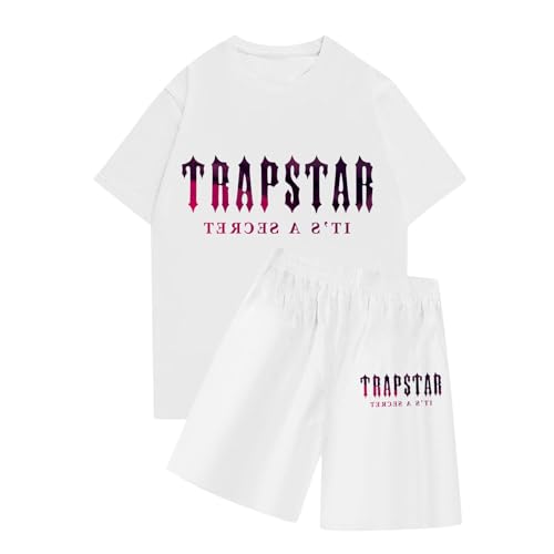 BTBDYDH Trapstar T-Shirt Damen Trainingsanzüge 2-teiliger Kurzarm-T-Shirt-Anzug Trapstar Logo bedruckter Herren-Trainingsanzug Jogginganzug und Shorts T-Shirt-Set Unisex (01-Weiß,M) von BTBDYDH