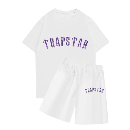 BTBDYDH Trapstar T-Shirt Damen Trainingsanzüge 2-teiliger Kurzarm-T-Shirt-Anzug Trapstar Logo bedruckter Herren-Trainingsanzug Jogginganzug und Shorts T-Shirt-Set Unisex (02-Weiß,M) von BTBDYDH