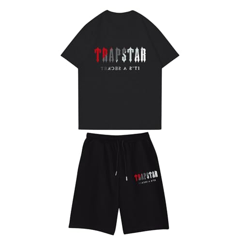 BTBDYDH Trapstar kurzer Sommer-Trainingsanzug für Herren 2-teilig Unisex Trapstar bedrucktes T-Shirt und Shorts-Set Unisex (01-Schwarz,M) von BTBDYDH