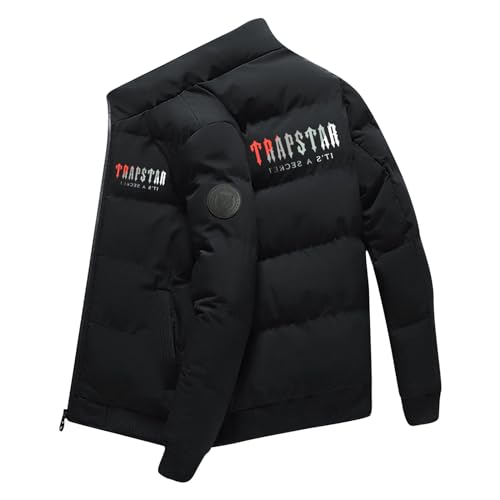 BTBDYDH Winterjacken Trapstar Winterjacke Herren Damen Leichte Daunenjacke Einfarbig Jacke Trapstar Logo Druckte Puffer Jacke Winterjacke Unisex Mantel Winter Warm Steppjacke (03-Schwarz,M) von BTBDYDH