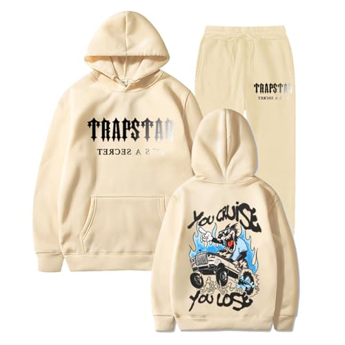 Jogginganzug Herren Set Trapstar Anzug Herren Trapstar Jogginganzug 2-teilig Trapstar Logo Trainingsanzug Sportanzug Tracksuit Unisex Jogging Anzug Set mit Hoodie und Hose Hoodie y2k 03-Khaki XXL von BTBDYDH