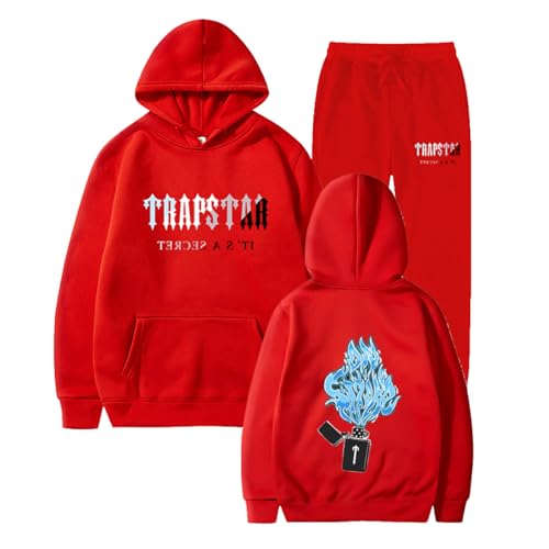 Jogginganzug Herren Trapstar Anzug Herren Trapstar Jogginganzug 2-teilig Leichte Trapstar Logo Trainingsanzug Sportanzug Tracksuit Unisex Jogging Anzug Set mit Hoodie und Hose Hoodie y2k 01-Rot S von BTBDYDH