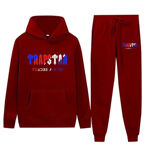 Pullis Trapstar Anzug Herren 2-teilig Trapstar Jogginganzug Herbst Trapstar Logo Trainingsanzug Sportanzug Leichte Tracksuit Unisex Jogging Anzug Set mit Hoodie und Hose Hoodie y2k 110-Tiefrot L von BTBDYDH