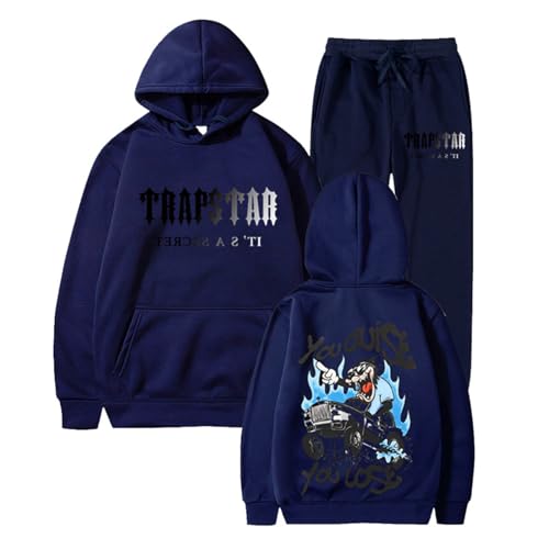 Trapstar Trikot Trapstar Anzug Herren Trapstar Jogginganzug 2-teilig Leichte Trapstar Logo Trainingsanzug Sportanzug Tracksuit Unisex Jogging Anzug Set mit Hoodie und Hose Hoodie y2k 03-Dunkelblau L von BTBDYDH