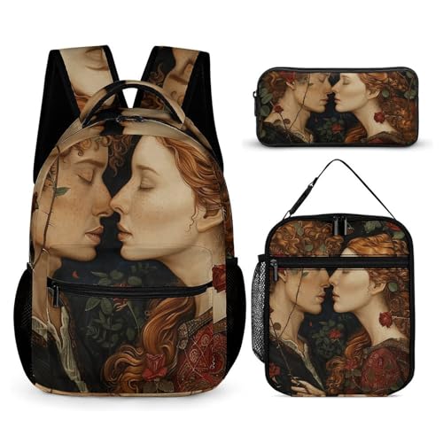 BTCOWZRV 3-teiliges Rucksack-Set mit großer Kapazität, multifunktionaler Damen- und Herren-Laptop-Rucksack mit Lunch-Tasche, Federmäppchen, trendiger Rucksack und Stifttasche, 3-in-1-Set, von BTCOWZRV