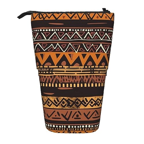 BTCOWZRV African Mud Cloth Tribal Standing Pencil Case, Cute Pen Pouch, Telescopic Stationery Pouch Makeup Cosmetics Bag for Women Office von BTCOWZRV