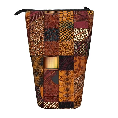 BTCOWZRV Afrikanischer Stil, Patchwork-Design, Stehendes Federmäppchen, niedliches Stifteetui, Teleskop-Schreibwaren-Beutel, Make-up-Kosmetiktasche für Frauen von BTCOWZRV