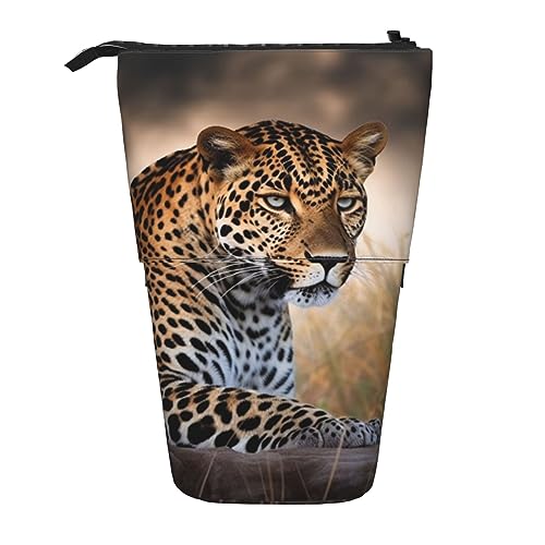 BTCOWZRV Afrikanisches Tier-Leoparden-Federmäppchen, niedliches Stifteetui, Teleskop-Schreibwaren-Beutel, Make-up-Kosmetiktasche für Frauen, Büro von BTCOWZRV