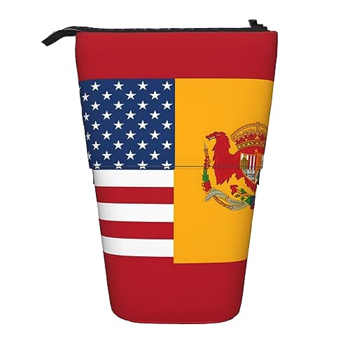 BTCOWZRV Amerikanische Spanien-Flagge, stehendes Federmäppchen, niedliches Stifteetui, Teleskop-Schreibwaren-Beutel, Make-up-Kosmetiktasche für Frauen, Büro von BTCOWZRV