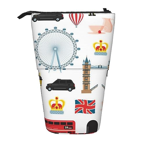 BTCOWZRV England-Symbol Stehendes Federmäppchen, niedliches Stifteetui, Teleskop-Schreibwaren-Beutel, Make-up-Kosmetiktasche für Frauen Büro von BTCOWZRV