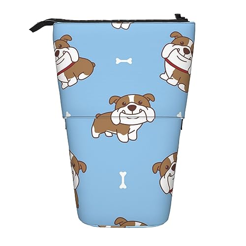 BTCOWZRV Englische Bulldogge nahtlose Illustration Stehendes Federmäppchen, niedliche Stifttasche, Teleskop-Schreibwaren-Beutel, Make-up-Kosmetiktasche für Frauen Büro von BTCOWZRV