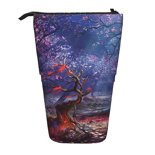 BTCOWZRV Fallblumen Baum Landschaft Stehendes Federmäppchen Niedliche Stiftebeutel Teleskop Schreibwaren Beutel Make-up Kosmetik Tasche für Frauen Büro von BTCOWZRV