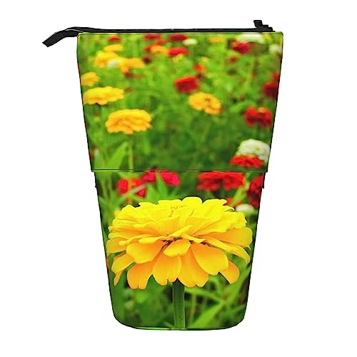 BTCOWZRV Federmappe für Frühling und Sommer, Blumenmuster, bedruckt, Stehendes Federmäppchen, Teleskop-Bleistifthalter, niedliches Schreibwarenetui, Büro-Organizer mit Reißverschluss, Schwarz , von BTCOWZRV