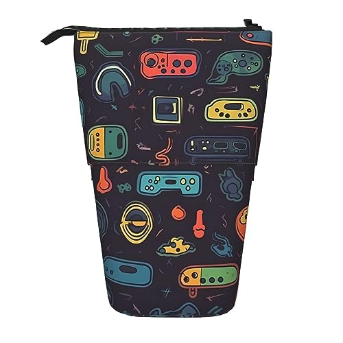 BTCOWZRV Game Video Gaming Pattern Standing Pencil Case, Cute Pen Pouch, Telescopic Stationery Pouch Makeup Cosmetics Bag for Women Office von BTCOWZRV