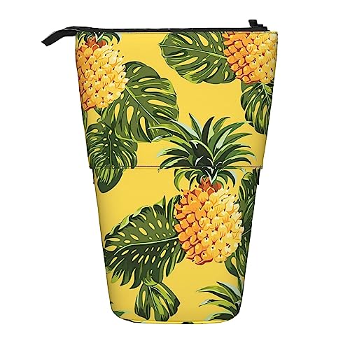 BTCOWZRV Gelbe Ananas Federmäppchen Gedruckt Stehend Bleistift Fall Teleskop Bleistift Halter Fall Niedlich Schreibwaren Fall Büro Organizer Mit Reißverschluss, Schwarz , Einheitsgröße von BTCOWZRV