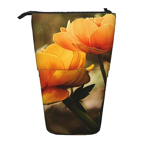 BTCOWZRV Gelbe Blume und Schmetterling Bleistift Fall Gedruckt Stehen Bleistift Fall Teleskop Bleistift Halter Fall Niedlich Schreibwaren Fall Büro Organizer Mit Reißverschluss, Schwarz , von BTCOWZRV